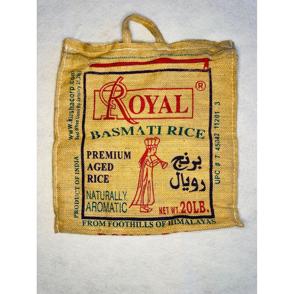 Royal Basmati Rice Bag‎ Tote Zippered Upcycled Grocery Shopping Shoulder Bag